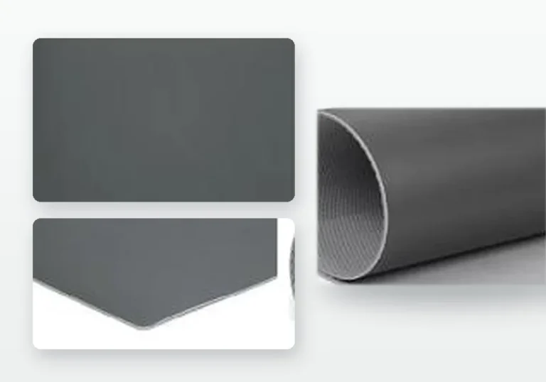 Muestra y rollo del piso vinílico comercial ENLIO liso, color gris oscuro