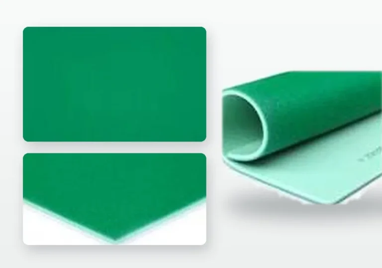Muestra y rollo del piso vinílico ENLIO Crystal Sand para bádminton, color verde