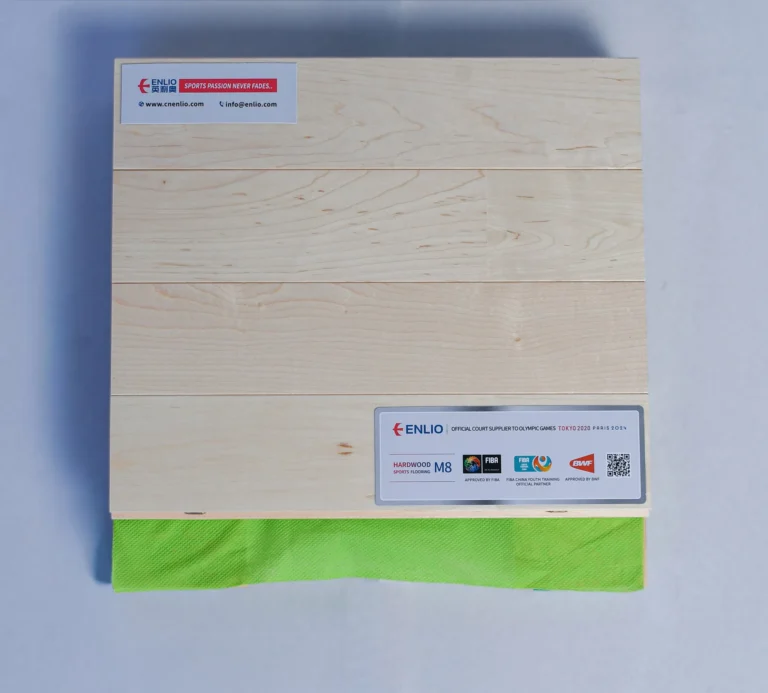 Muestra de parquet deportivo de armado permanente