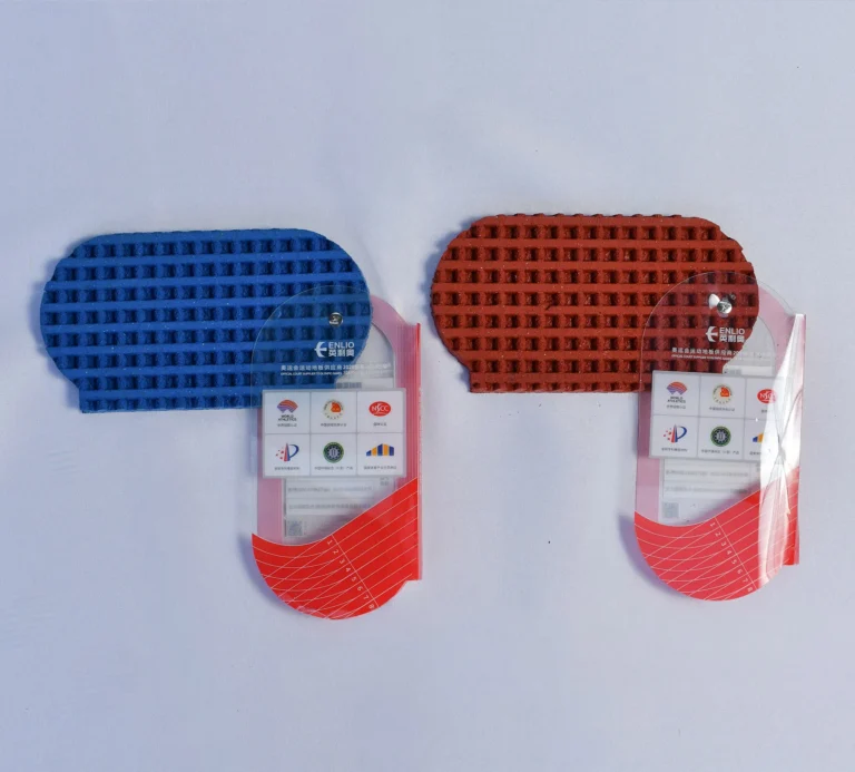 Muestras de pista de atletismo en azul y rojo