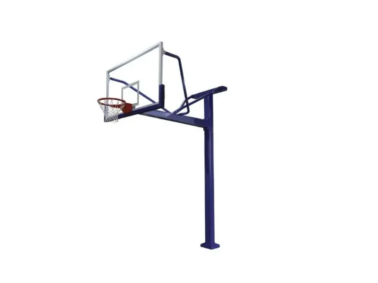 Soporte de básquetbol fijo empotrado al piso con poste de acero y tablero de vidrio templado